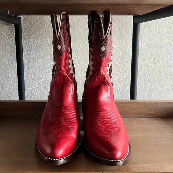 TECOVAS Jolene Leather Cowgirl Boots in Crimson/Bone NEW 8.5 - Picture 3 of 8